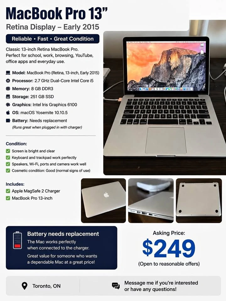 Apple MacBook Pro 13” Retina (Early 2015) i5/8GB/256GB SSD