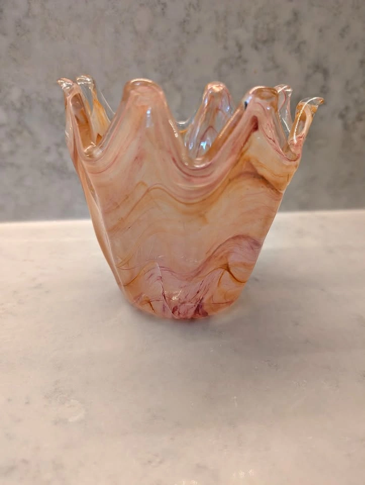Murano Hand Blown Glass Crown Shape Vase