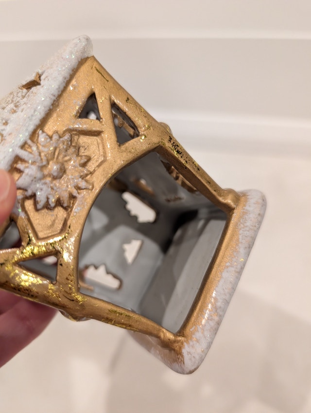 Gold & White Christmas Lantern With Snowflake Cutout Tea Light - photo 4