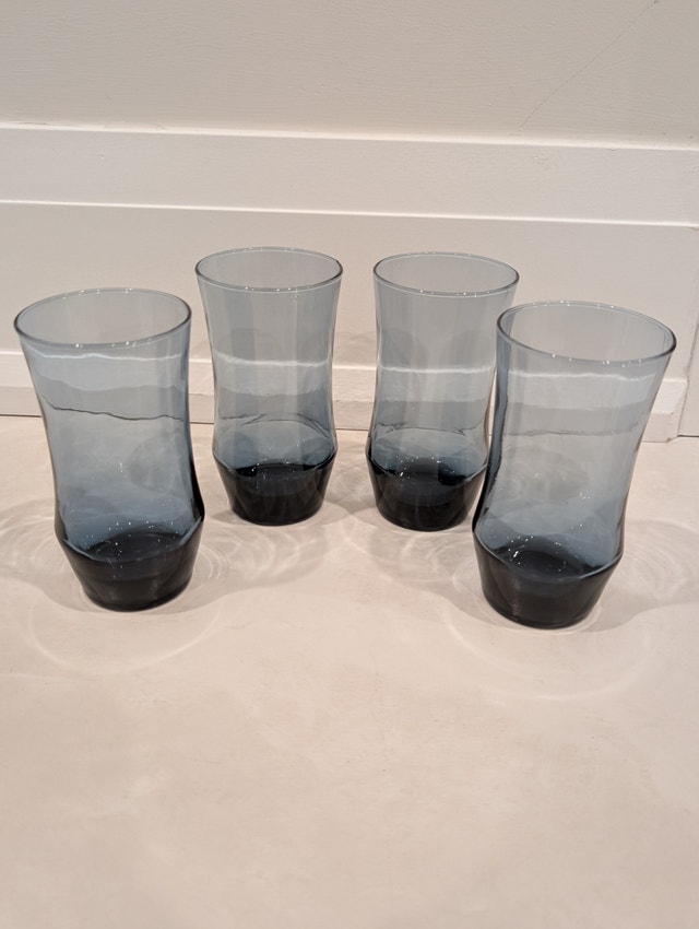 Vintage Libbey Apollo Dusky Blue Tumbler Glasses Set of 4 MCM