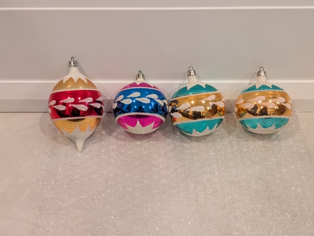 4 Vintage Polish Blown Glass Christmas Ornaments | Indent & Tear