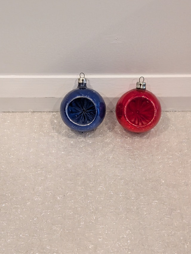 Vintage Red & Blue Indent Reflector Glass Polish Ornament