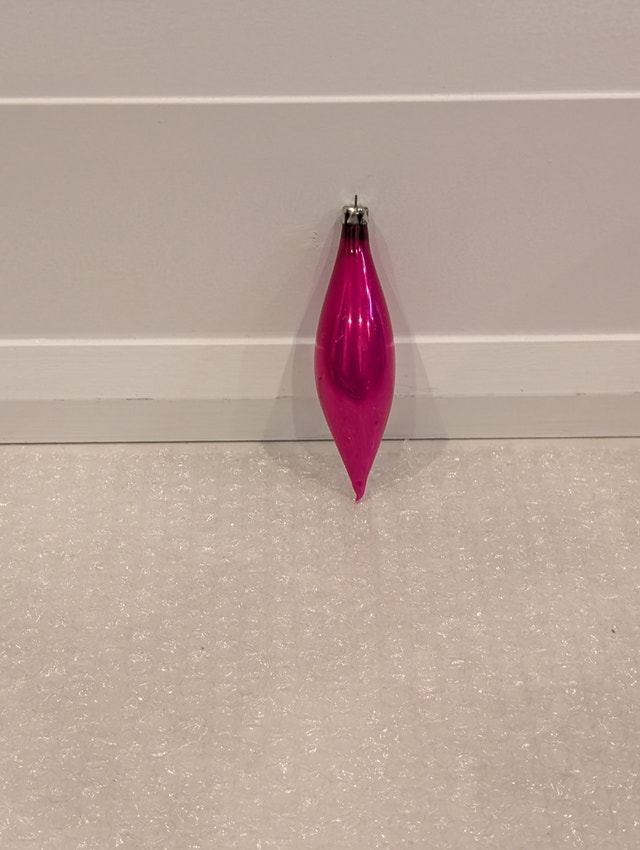 Single Vintage Pink Glass Icicle Polish Christmas Ornament