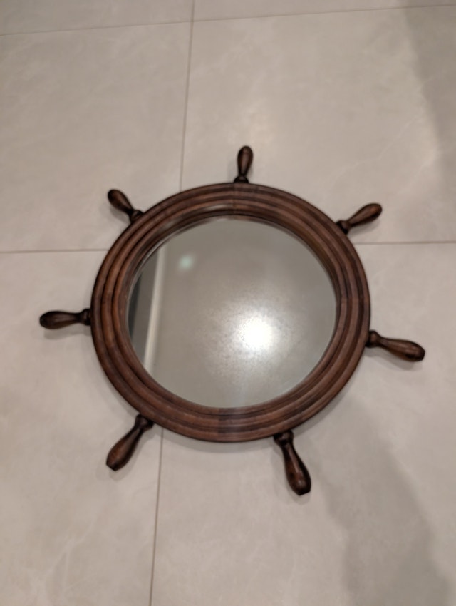 Vintage Nautical Ship Wooden Wheel Wall Mirror- Made in Canada