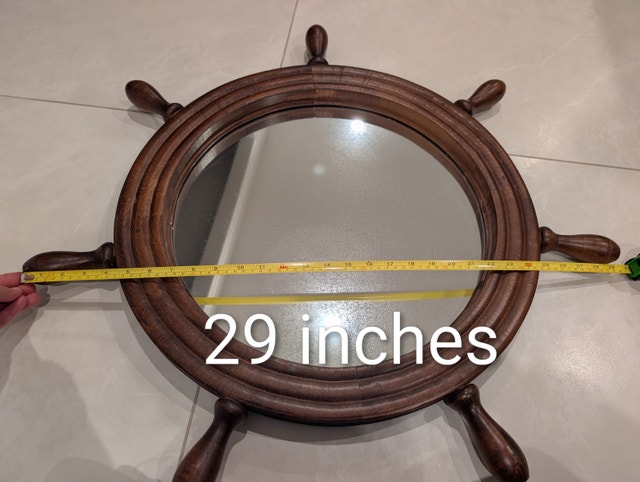 Vintage Nautical Ship Wooden Wheel Wall Mirror- Made in Canada - photo 2