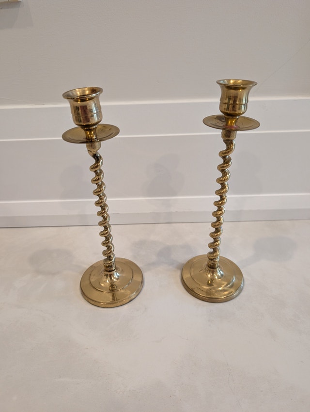 Vintage Solid Brass Barley Twist Candlestick Holders - Matching