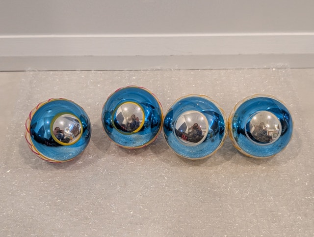 4 Vintage Polish Blue & Multi-Color Lattice Glass Ornaments - photo 4