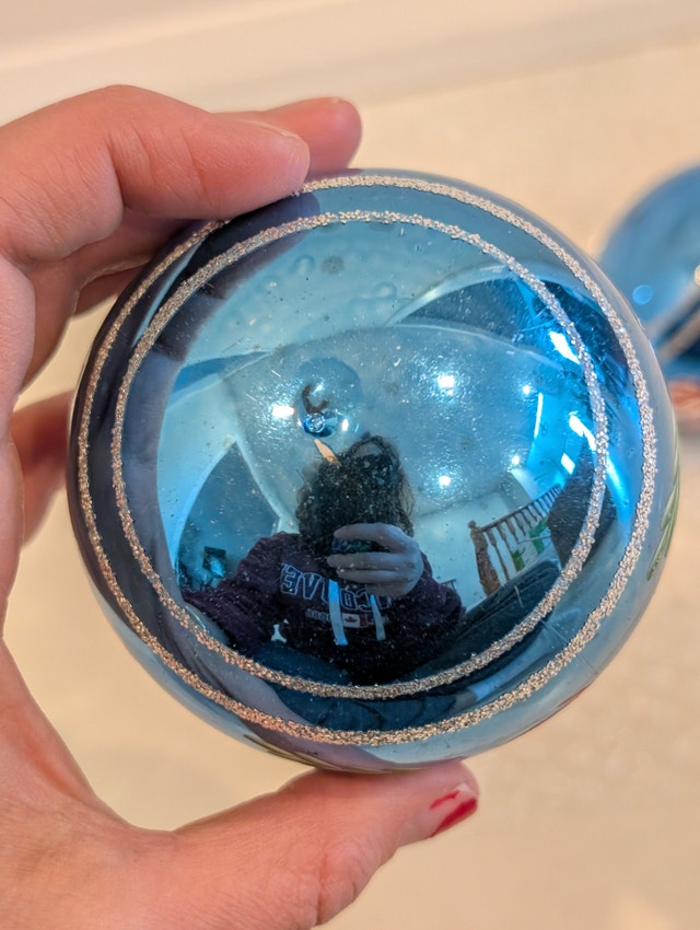 2 Blue Floral Large Mercury Glass Ornaments Made in Poland - photo 4