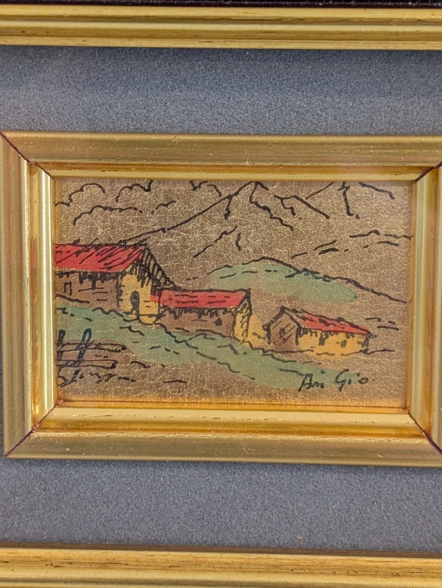 Vintage Italian Miniature: Alpine Village on Gold Foil - photo 2