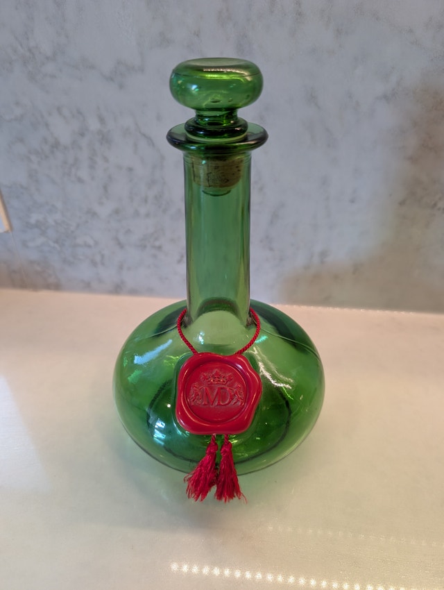 Vintage 1960s LJ McGuiness & Co. Heavy Green Glass Liquor Bottle
