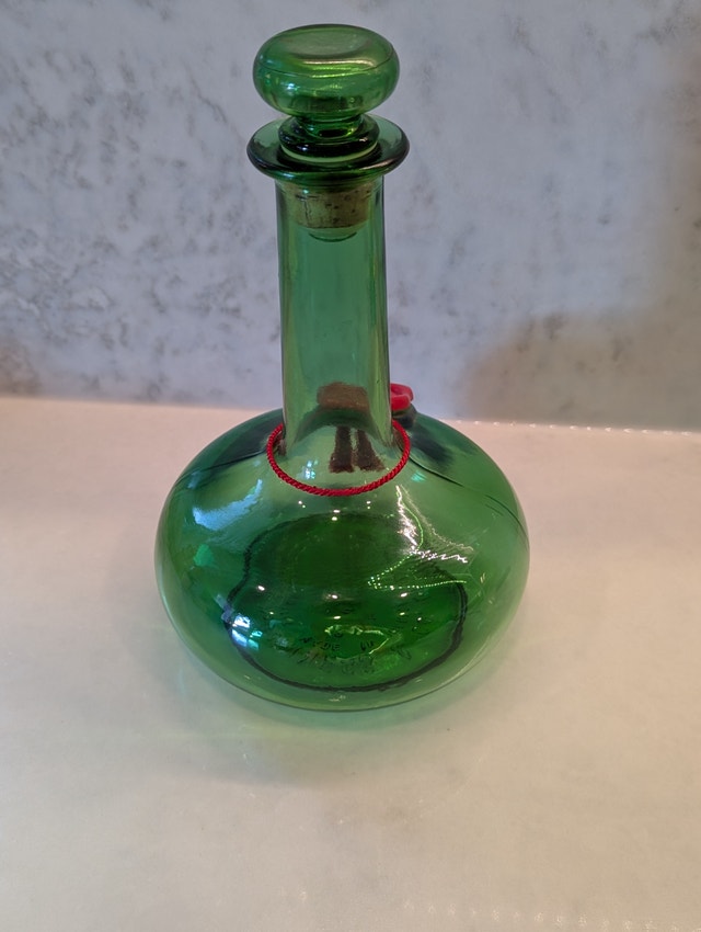 Vintage 1960s LJ McGuiness & Co. Heavy Green Glass Liquor Bottle - photo 3