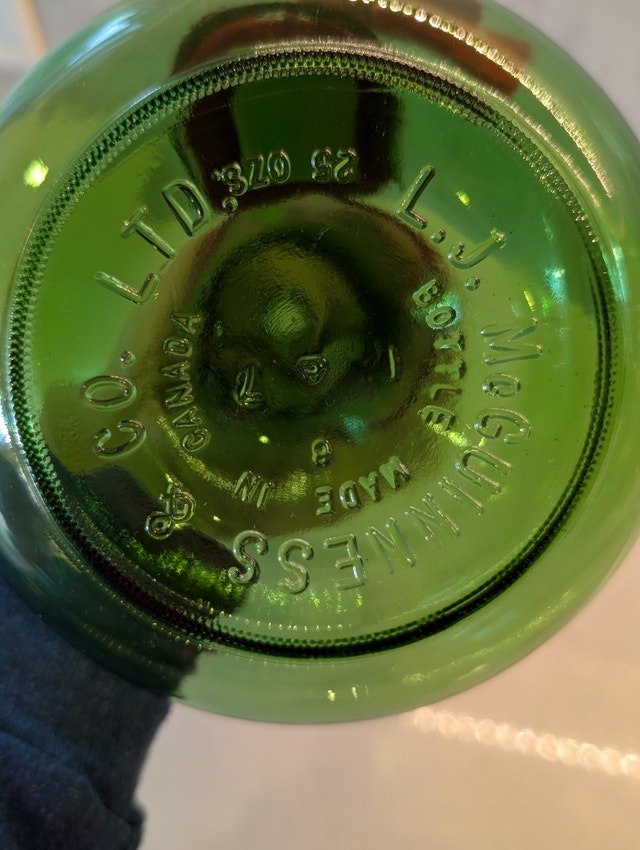 Vintage 1960s LJ McGuiness & Co. Heavy Green Glass Liquor Bottle - photo 5