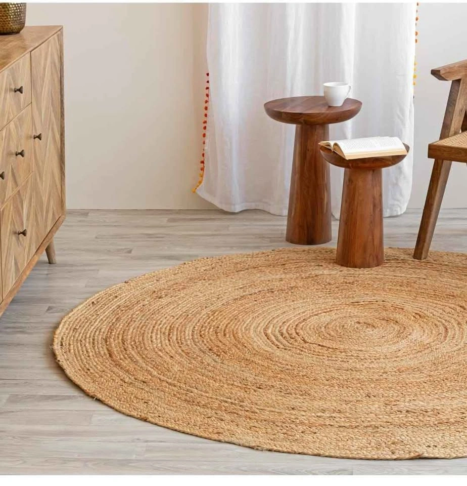 6ft Round Natural Jute Rug - Handwoven Braided Reversible - photo 4