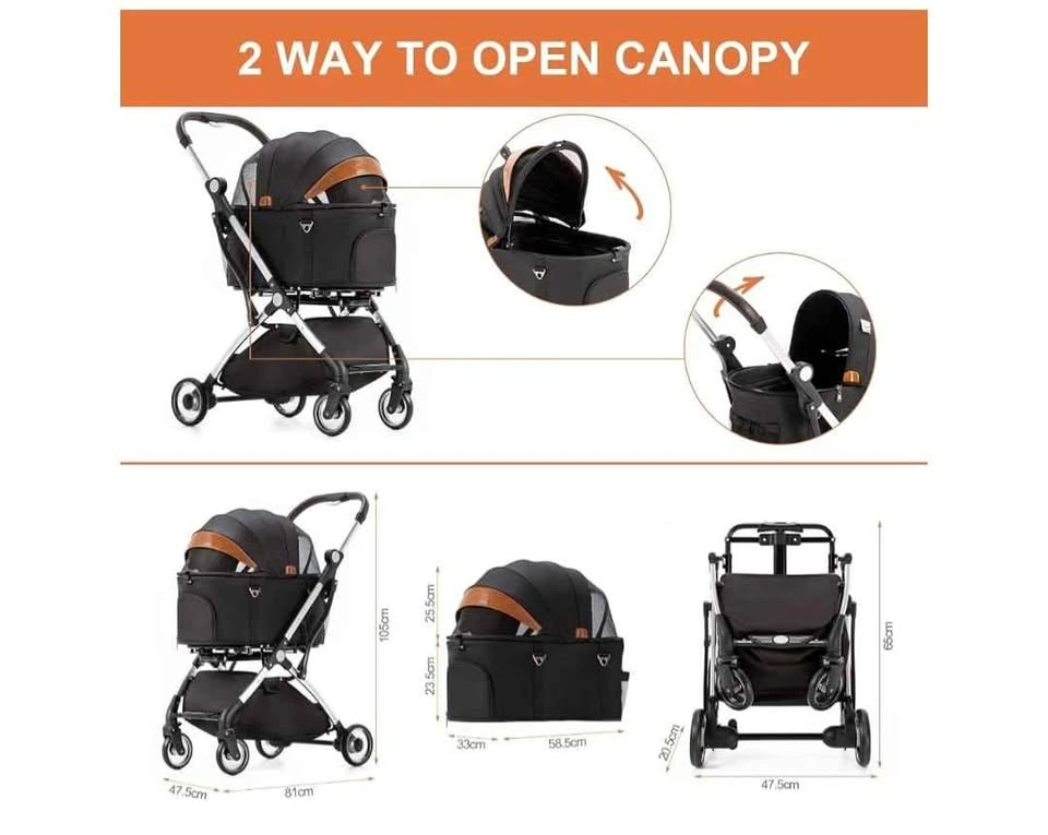 3-in-1 Pet Stroller with Detachable Carrier - Foldable, Black 4- - photo 4