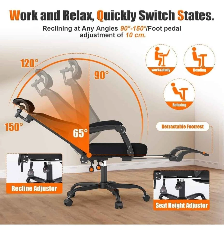 Ergonomic Office Chair with Footrest, High Back Mesh Desk Chair - photo 2