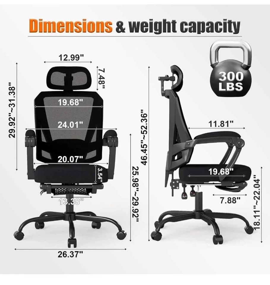 Ergonomic Office Chair with Footrest, High Back Mesh Desk Chair - photo 4