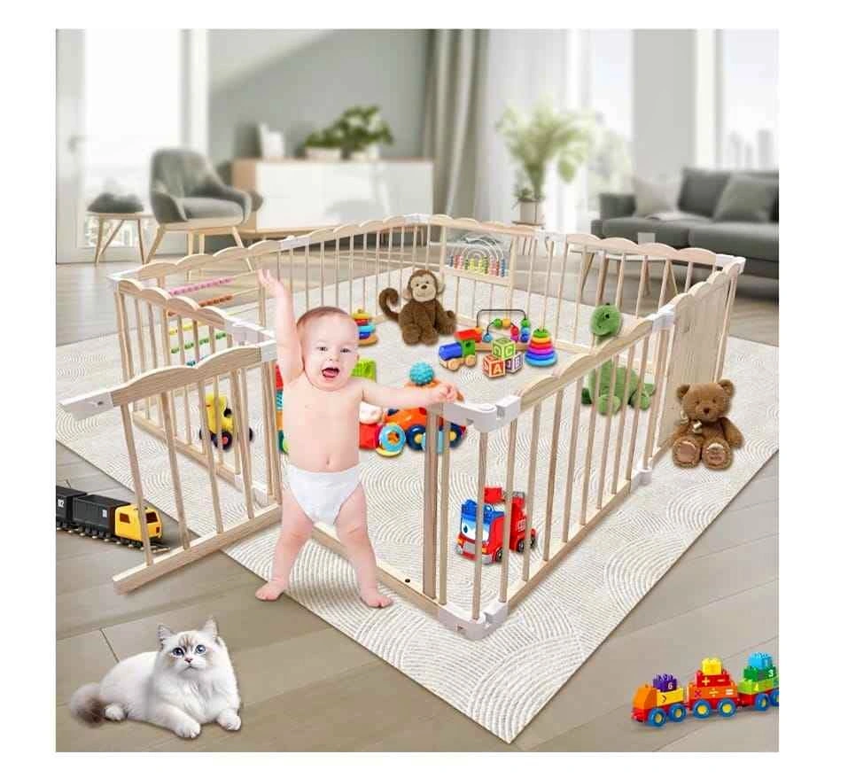 Baby Playpen, 60x60x24 Inch Adjustable Wooden Activity Centre