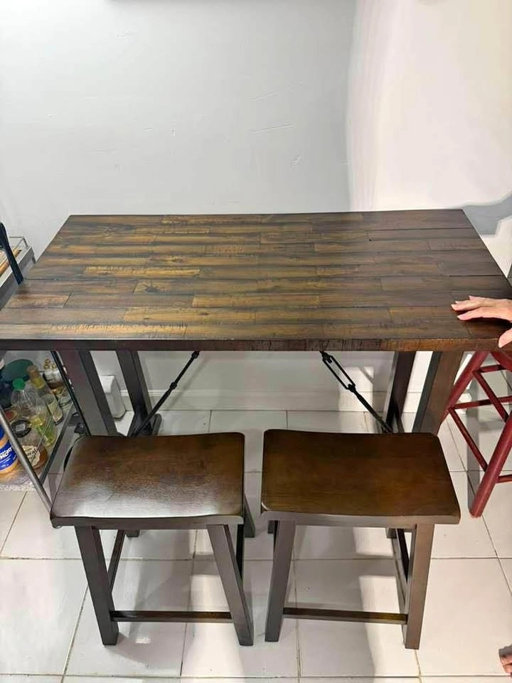 3-Piece Industrial Bar-Height Dining Set - Space Saving