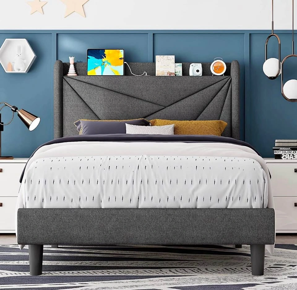 Queen Size Bed Frame - Upholstered Linen Bedframe with Headboard