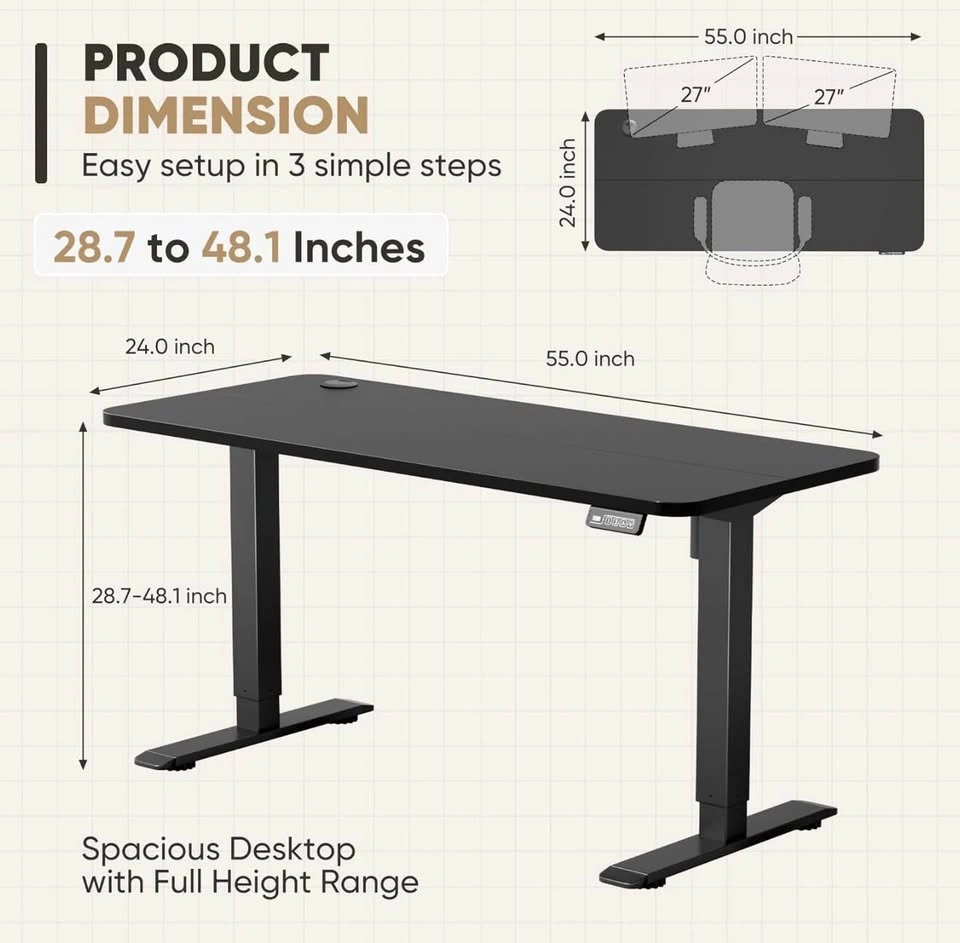 55 x 24 Electric Height Adjustable Standing Desk - photo 4