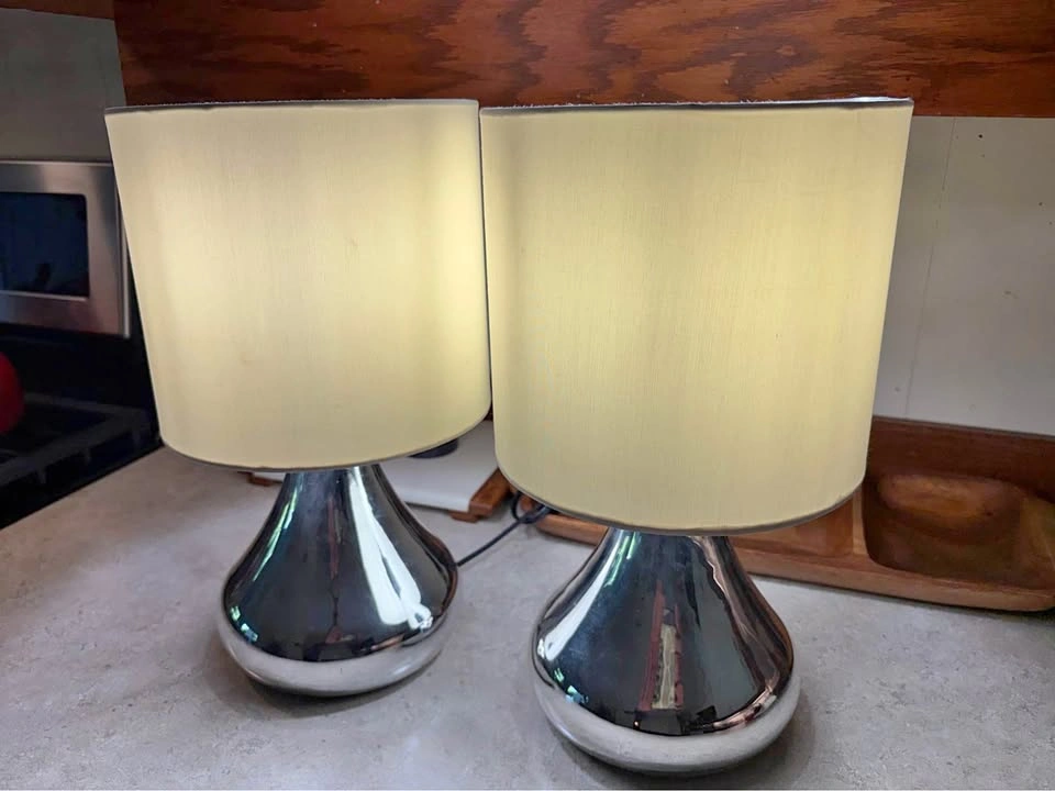 Pair of Contemporary Chrome Teardrop Table Lamps (14”)