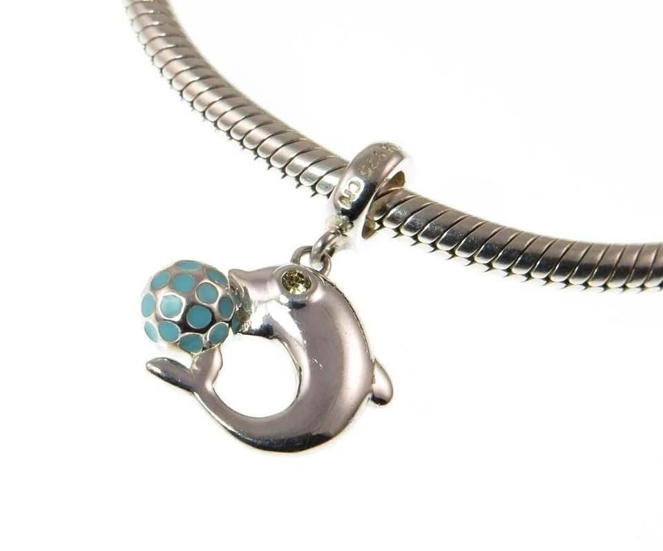 Pandora 925 Sterling Silver Dolphin with Blue Enamel Ball Dangle