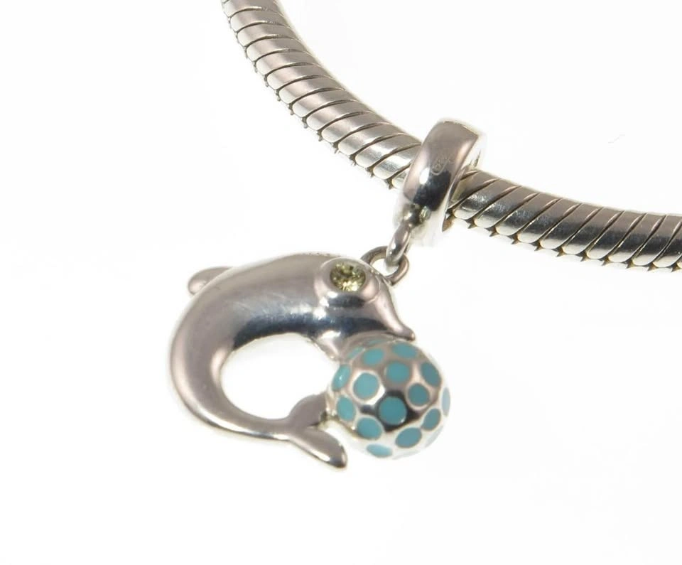 Pandora 925 Sterling Silver Dolphin with Blue Enamel Ball Dangle - photo 3