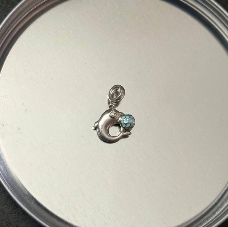 Pandora 925 Sterling Silver Dolphin with Blue Enamel Ball Dangle - photo 4