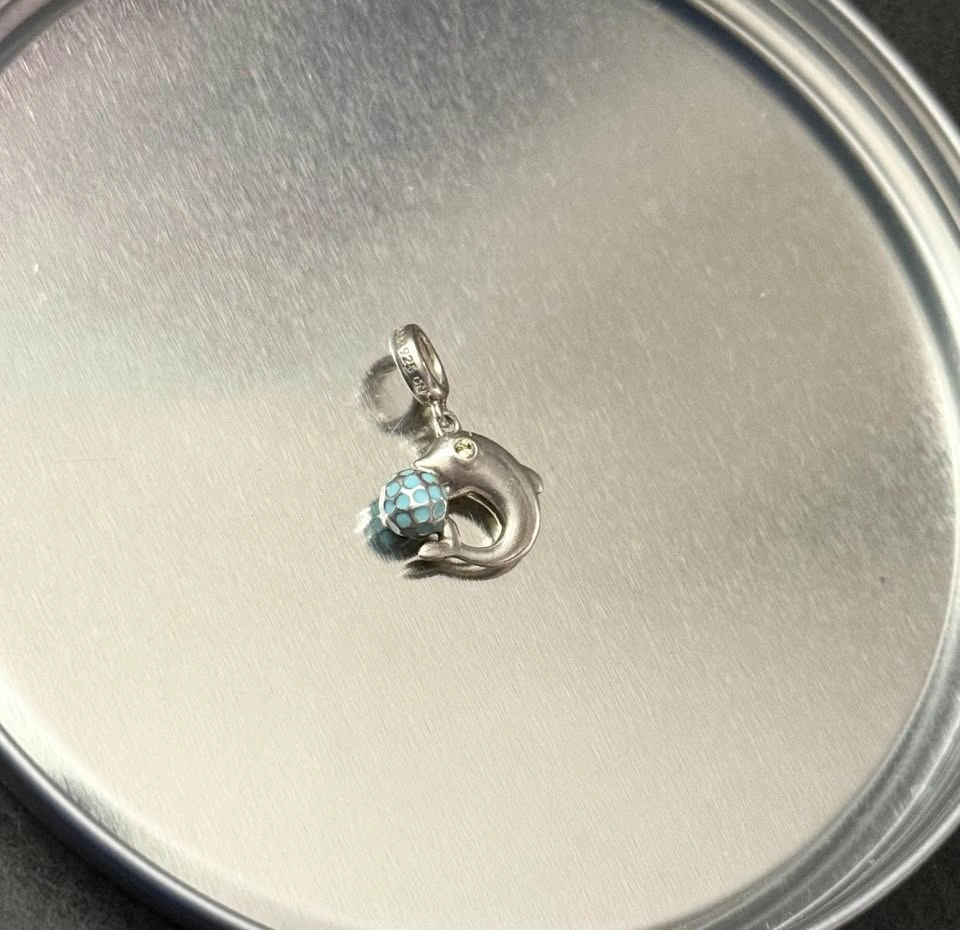 Pandora 925 Sterling Silver Dolphin with Blue Enamel Ball Dangle - photo 5