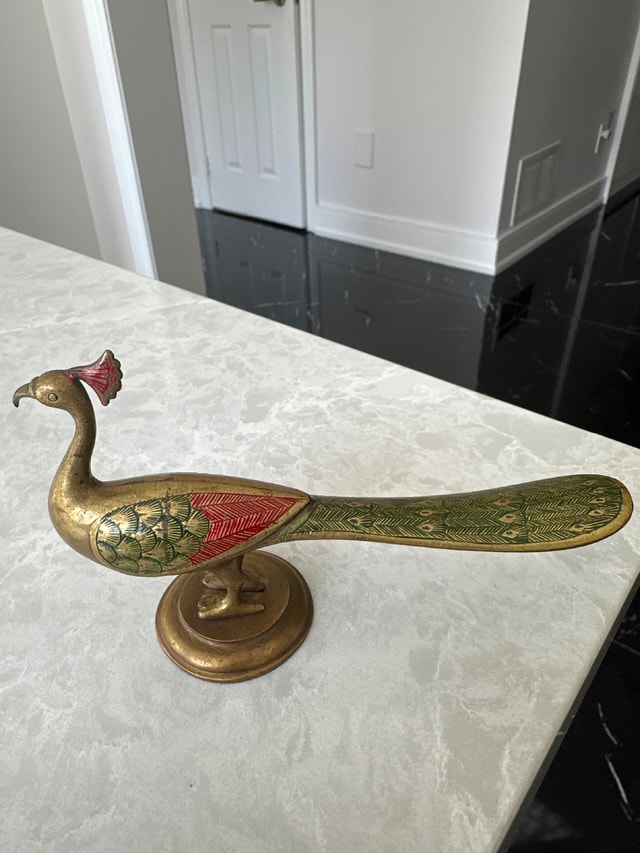 Vintage mid-century brass peacock figurine