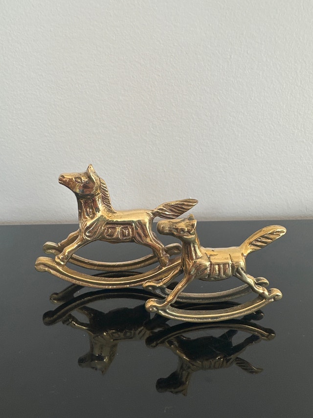 Vintage Solid Brass Rocking Horse Figurines. Set of two.