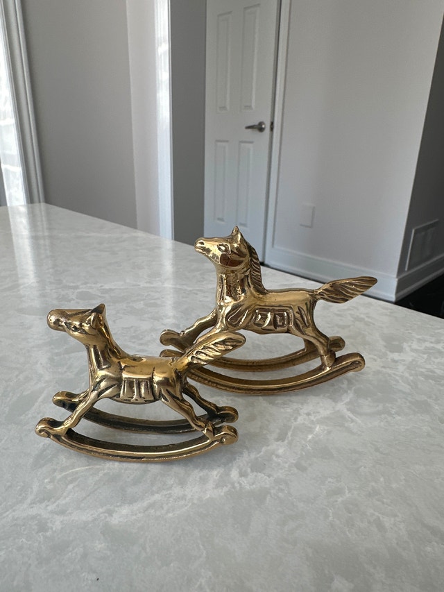 Vintage Solid Brass Rocking Horse Figurines. Set of two. - photo 3