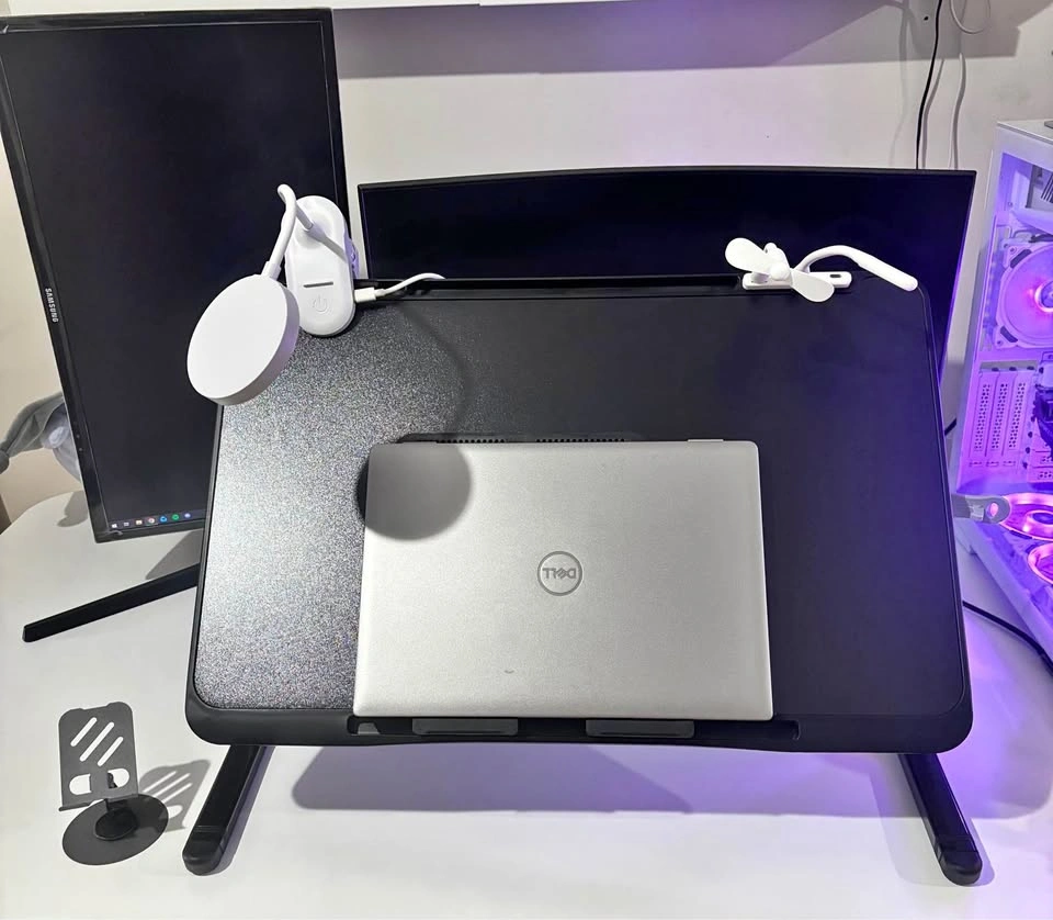 Adjustable Laptop Bed Desk w/ Cooling Fan, Light & Drawer