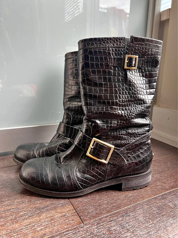 Jimmy Choo Black Leather Moto Boots 39.5
