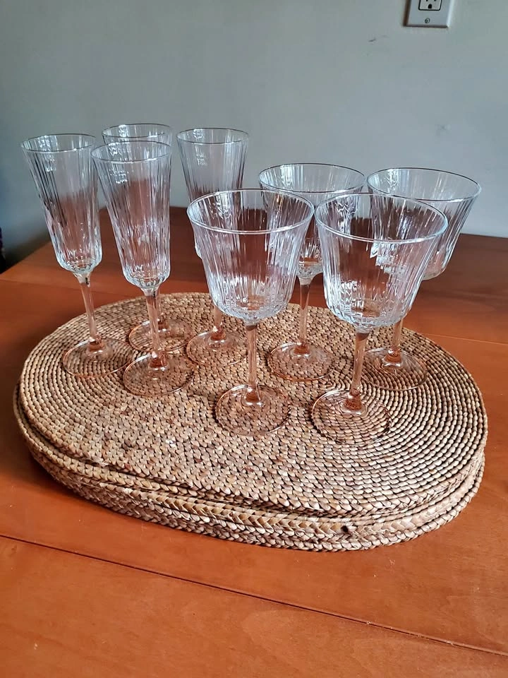 Faceted Blush Stemmed Crystal Stemware Glasses