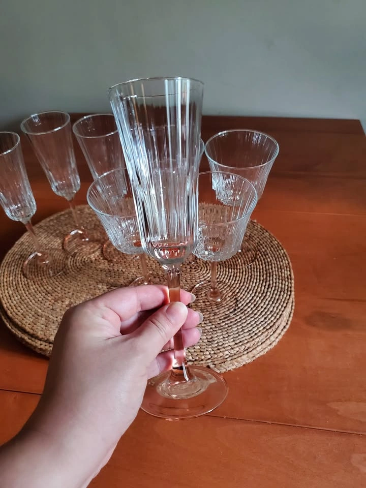 Faceted Blush Stemmed Crystal Stemware Glasses - photo 3