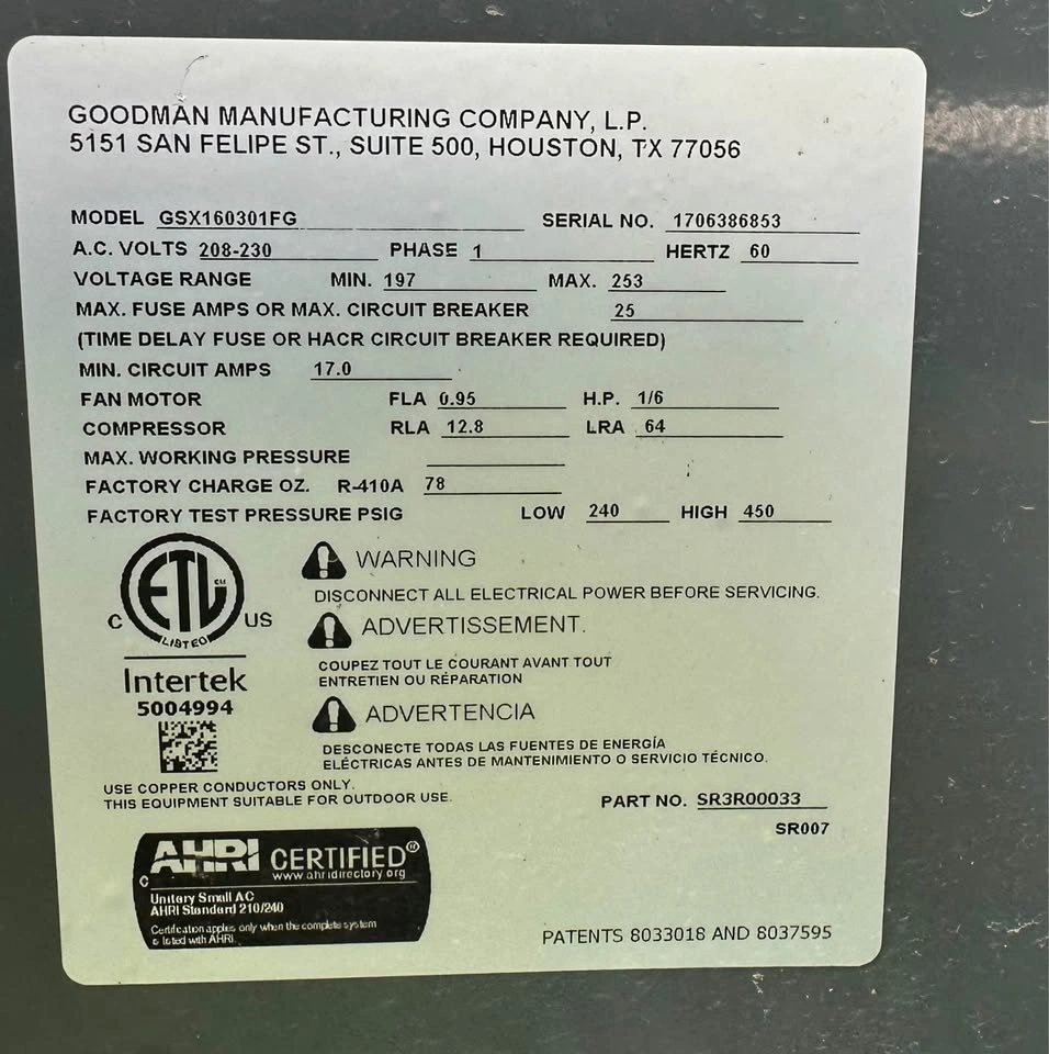 GOODMAN 2.5 TON CENTRAL AIR CONDITIONER – 16 SEER - photo 5