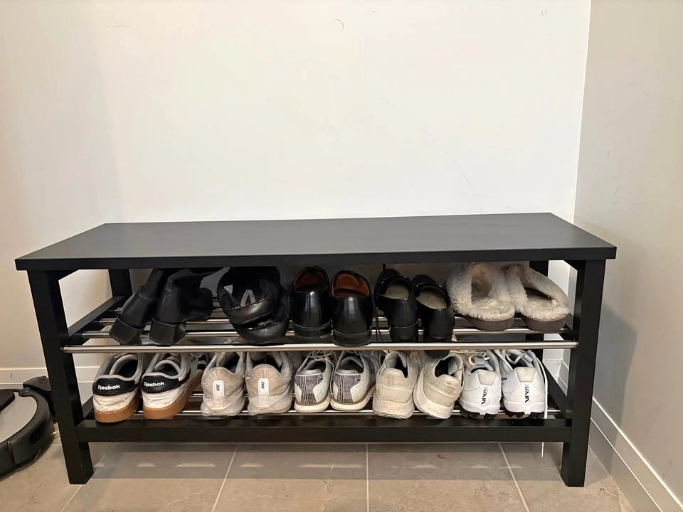 Black Wooden Shoe Storage Bench