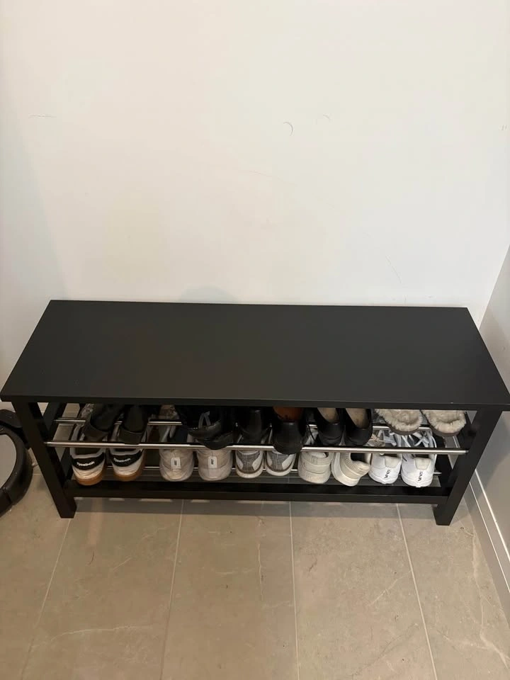Black Wooden Shoe Storage Bench - photo 2
