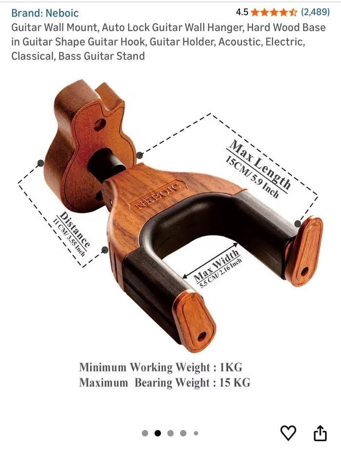 Neboic Auto-Lock Guitar Wall Mount Hanger (Hardwood Base) - photo 2