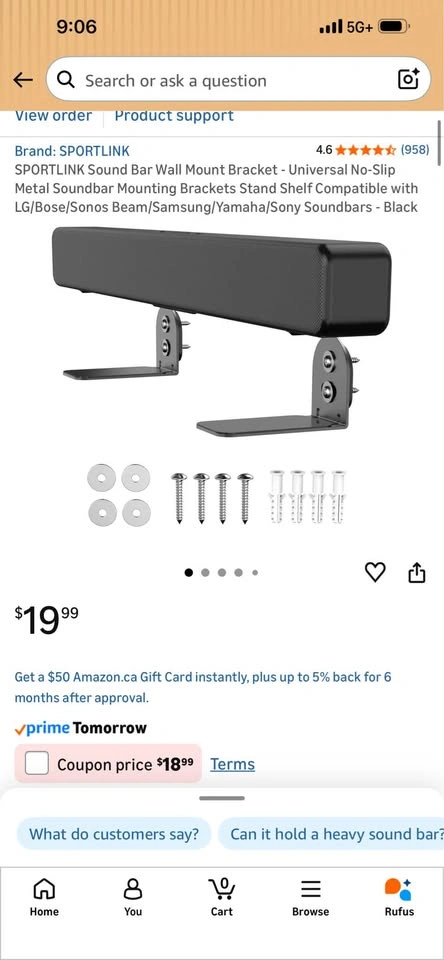 New SPORTLINK Universal Soundbar Wall Mount Bracket Kit (Black) - photo 3