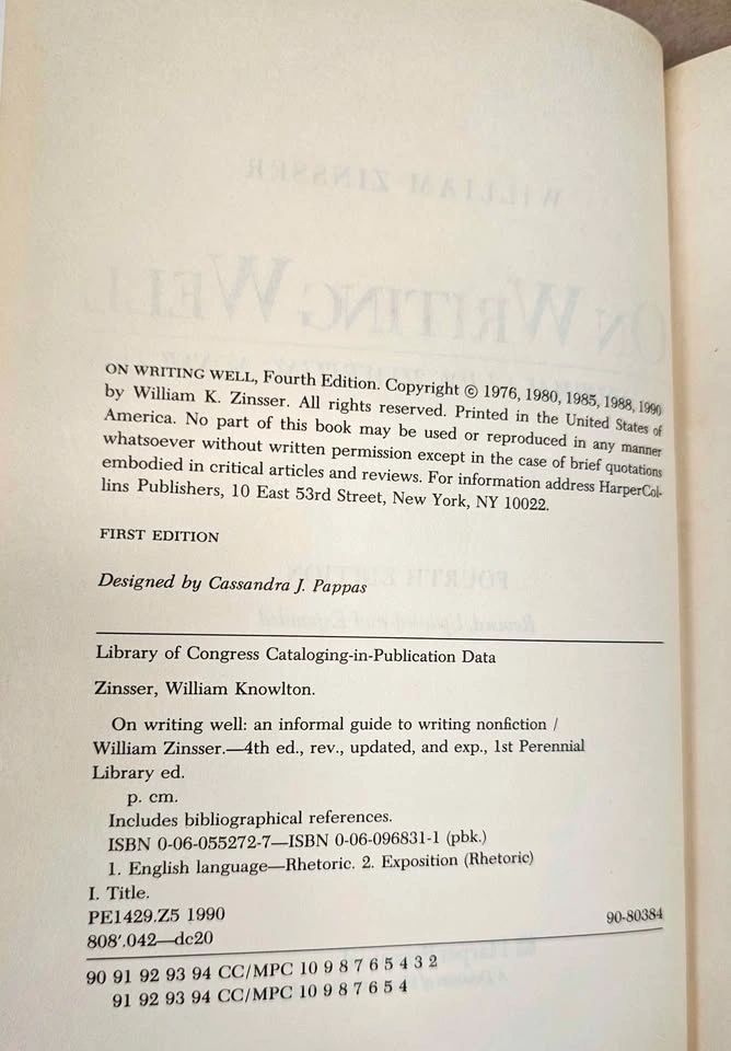 Classic Hardcover "On Writing Well" by William Zinsser - 4th Edi - photo 2