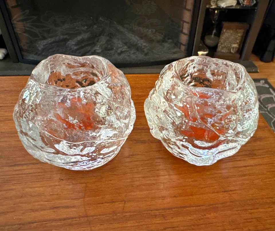 Vintage Scandinavian Snowball Textured Glass Tealight Holders