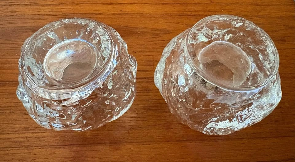 Vintage Scandinavian Snowball Textured Glass Tealight Holders - photo 2