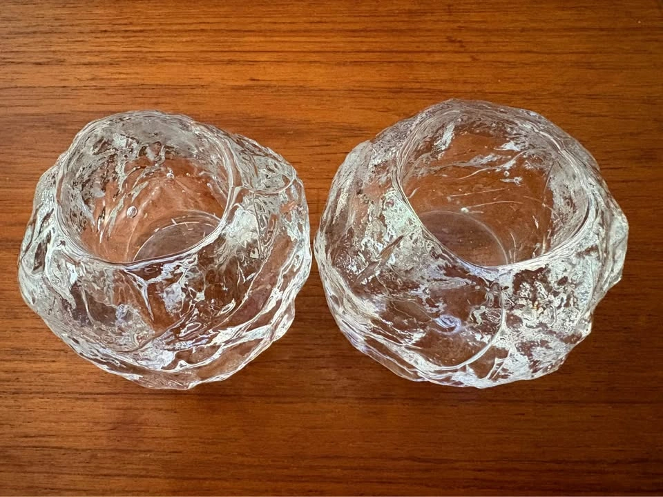 Vintage Scandinavian Snowball Textured Glass Tealight Holders - photo 3