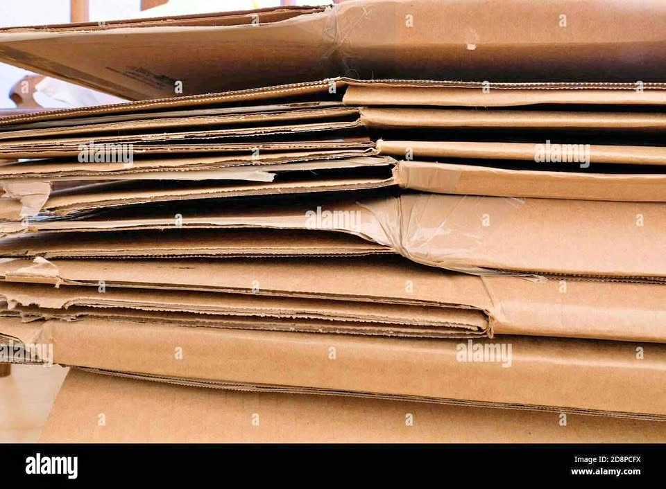 Flattened cardboard boxes of various sizes