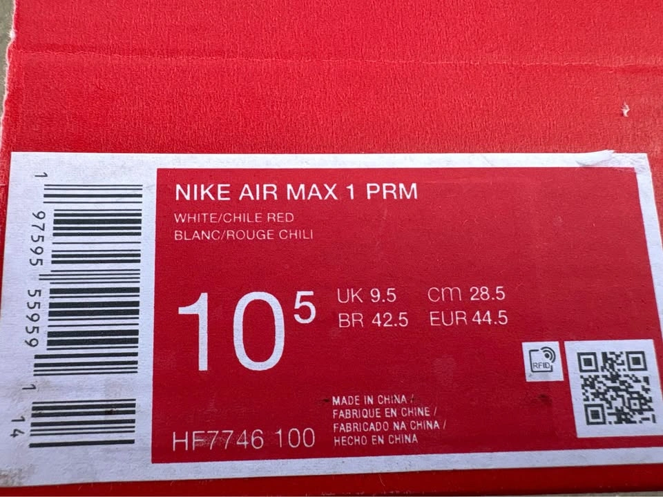 BNIB Nike Air Max 1 PRM White/Chile Red - photo 2