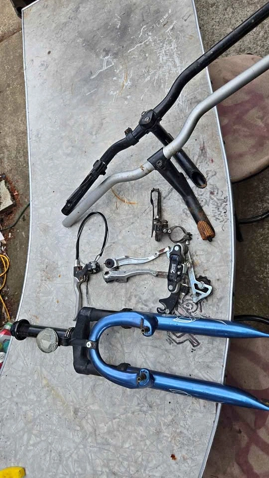 Bicycle Parts Lot - Handlebars, Fork, Derailleur, Levers