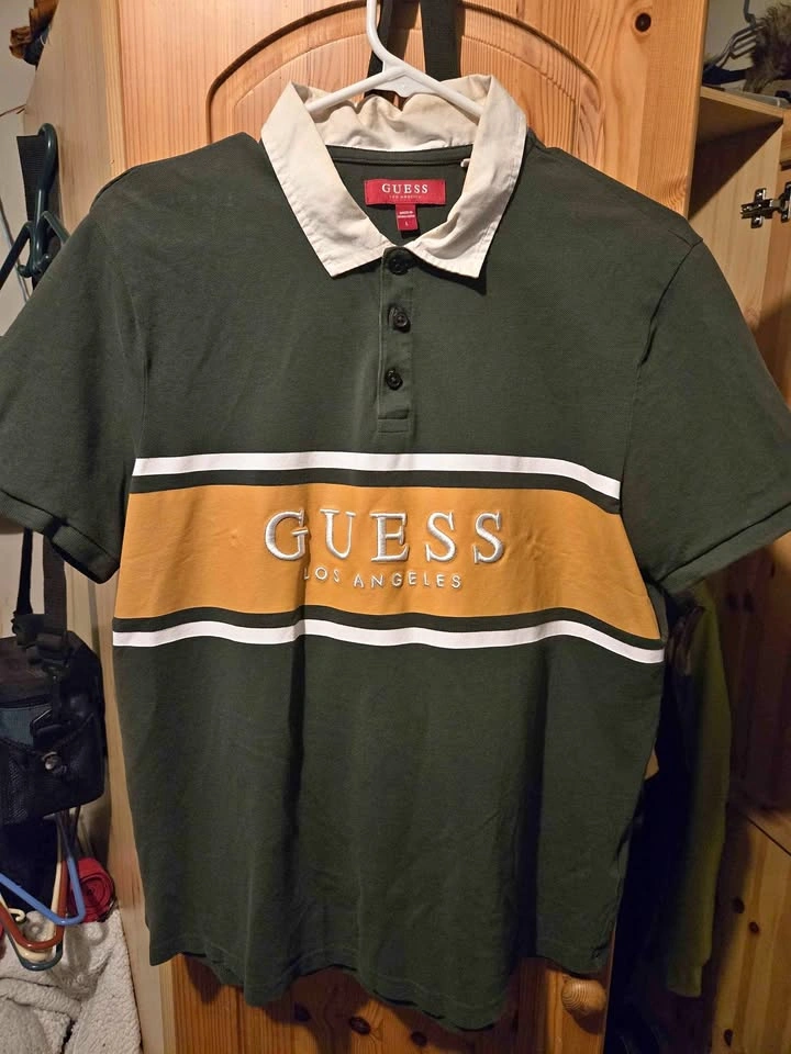 Guess Green Orange Stripe Polo Shirt Size L