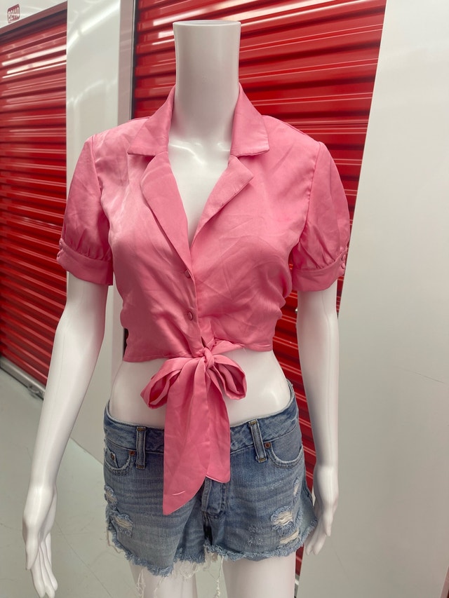 Pink Tie-Front Crop Top